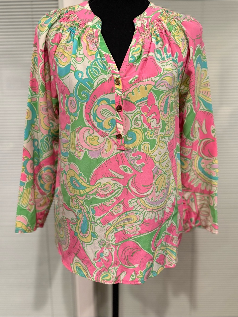 Lilly Pulitzer Pink, Green & White Paisley silk Tunic